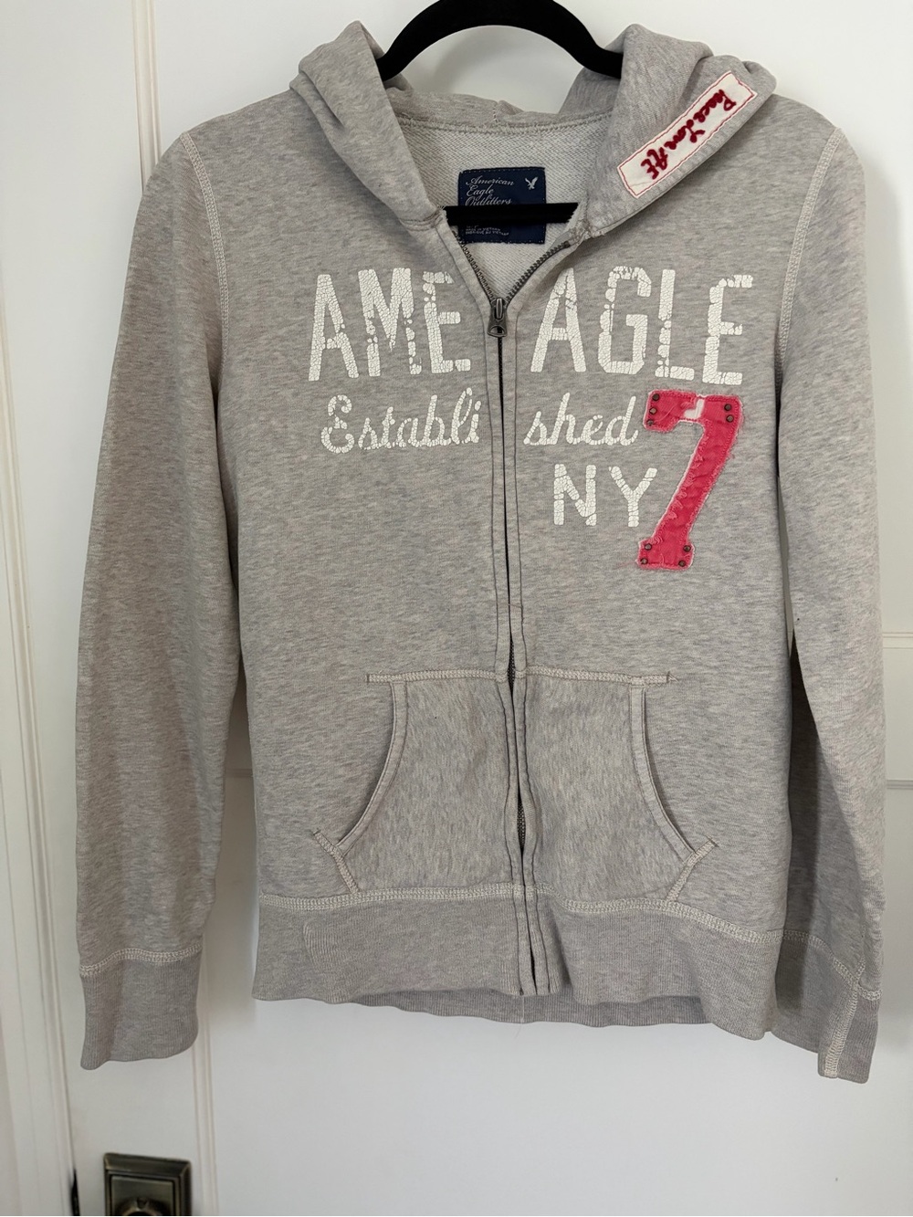 Aeropostale Gray Hoodie with Red Script Patch